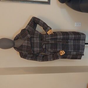 Houndstooth plaid wool coat